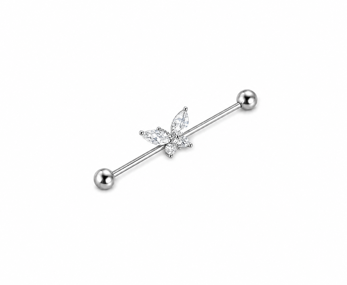 Butterfly Industrial Piercing – Zirkonia Silber ✨